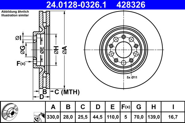 ATE Bremsscheibe Vorderachse  24.0128-0326.1