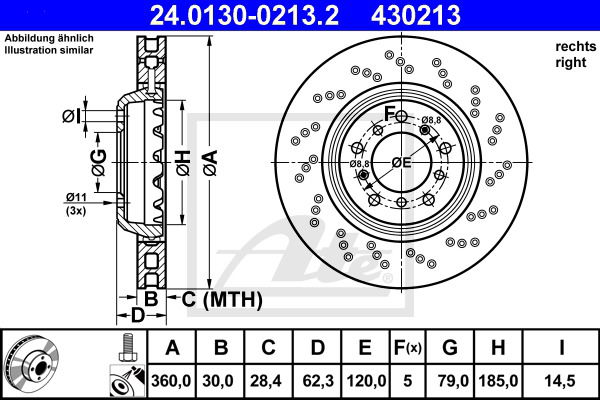 Bremsscheibe Vorderachse rechts ATE 24.0130-0213.2