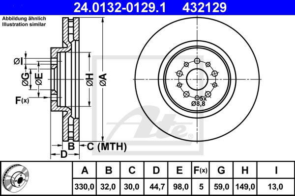 Bremsscheibe Vorderachse ATE 24.0132-0129.1