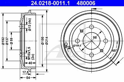 Bremstrommel Hinterachse ATE 24.0218-0011.1