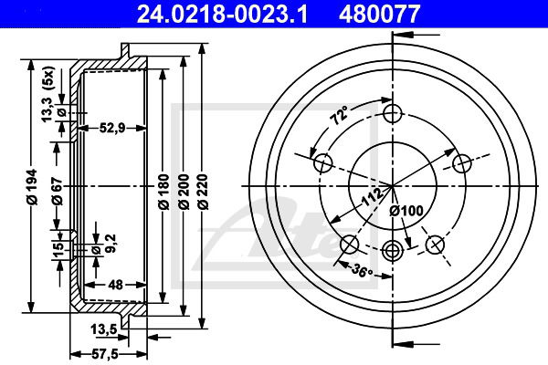 Bremstrommel Hinterachse ATE 24.0218-0023.1