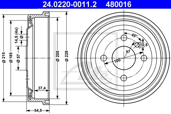 Bremstrommel Hinterachse ATE 24.0220-0011.2