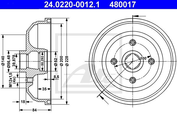 Bremstrommel Hinterachse ATE 24.0220-0012.1