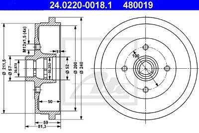 Bremstrommel Hinterachse ATE 24.0220-0018.1