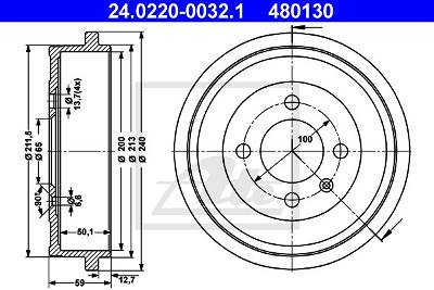 Bremstrommel Hinterachse ATE 24.0220-0032.1