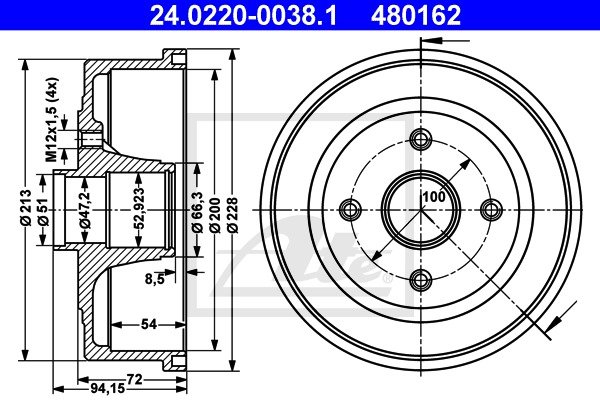 Bremstrommel Hinterachse ATE 24.0220-0038.1