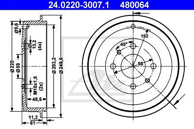 Bremstrommel Hinterachse ATE 24.0220-3007.1