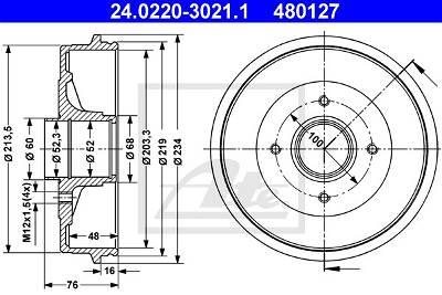Bremstrommel Hinterachse ATE 24.0220-3021.1
