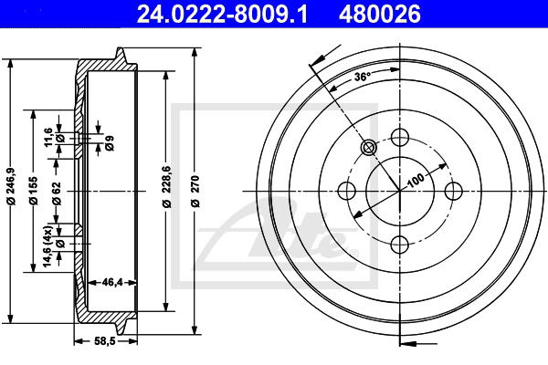 Bremstrommel Hinterachse ATE 24.0222-8009.1