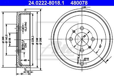 Bremstrommel Hinterachse ATE 24.0222-8018.1