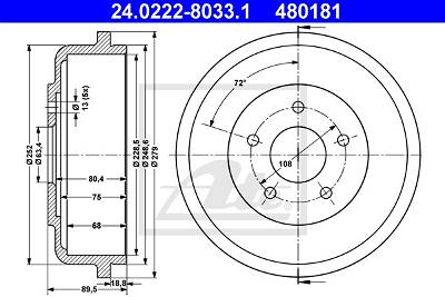 Bremstrommel Hinterachse ATE 24.0222-8033.1