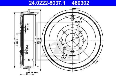 Bremstrommel Hinterachse ATE 24.0222-8037.1