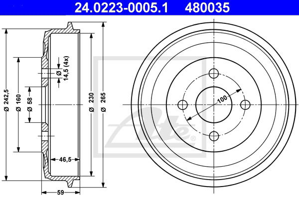 Bremstrommel Hinterachse ATE 24.0223-0005.1