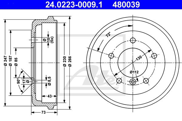 Bremstrommel Hinterachse ATE 24.0223-0009.1