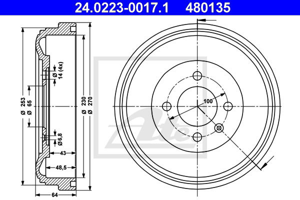 Bremstrommel Hinterachse ATE 24.0223-0017.1