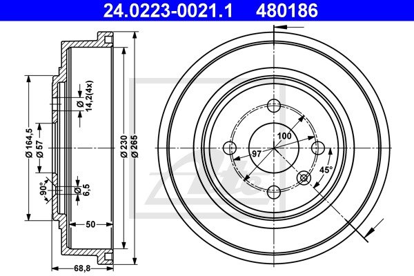 Bremstrommel Hinterachse ATE 24.0223-0021.1