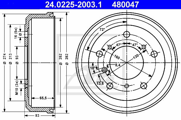 Bremstrommel Hinterachse ATE 24.0225-2003.1