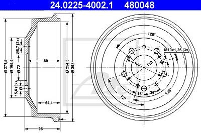 Bremstrommel Hinterachse ATE 24.0225-4002.1