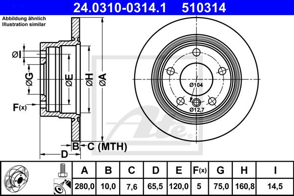 Bremsscheibe Hinterachse ATE 24.0310-0314.1