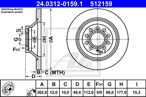 Bremsscheibe Hinterachse ATE 24.0312-0159.1