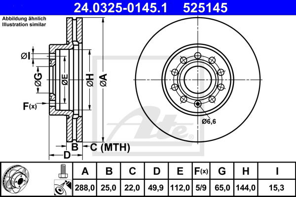 Bremsscheibe Vorderachse ATE 24.0325-0145.1