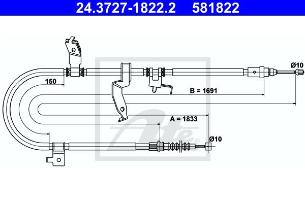 Seilzug, Feststellbremse hinten links ATE 24.3727-1822.2