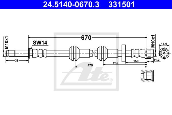 Bremsschlauch Vorderachse ATE 24.5140-0670.3