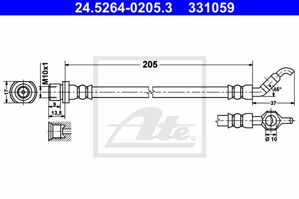 Bremsschlauch Hinterachse ATE 24.5264-0205.3