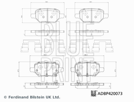 Bremsbelagsatz, Scheibenbremse Hinterachse Blue Print ADBP420073