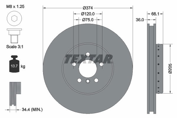 Bremsscheibe Vorderachse links Textar 92266025