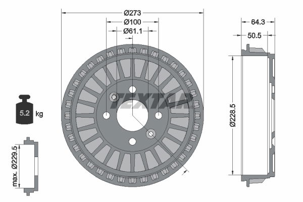 Bremstrommel Hinterachse Textar 94046100