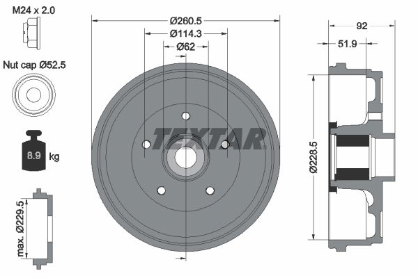 Bremstrommel Hinterachse Textar 94047500