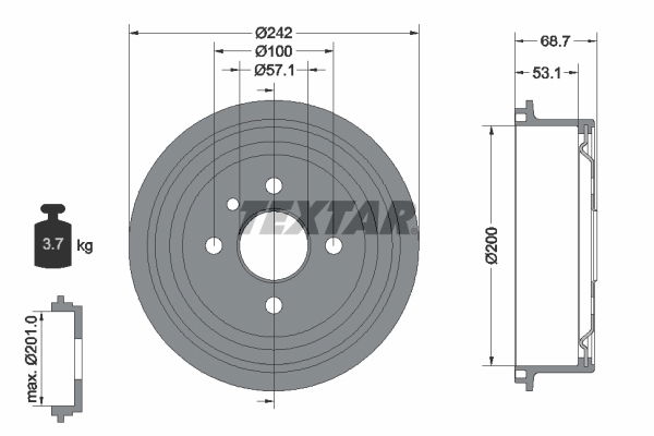 Bremstrommel Hinterachse Textar 94048600