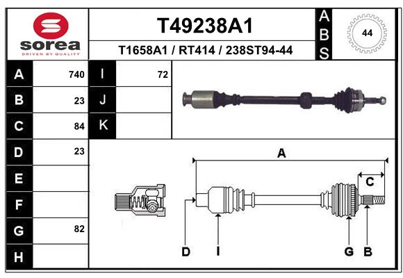 Antriebswelle Vorderachse rechts EAI T49238A1