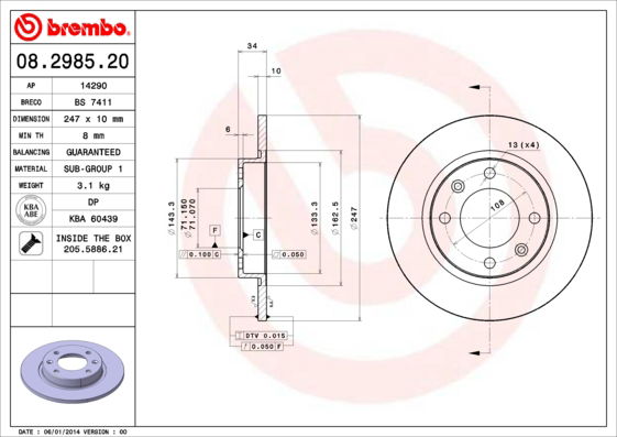 Bremsscheibe Hinterachse Brembo 08.2985.20
