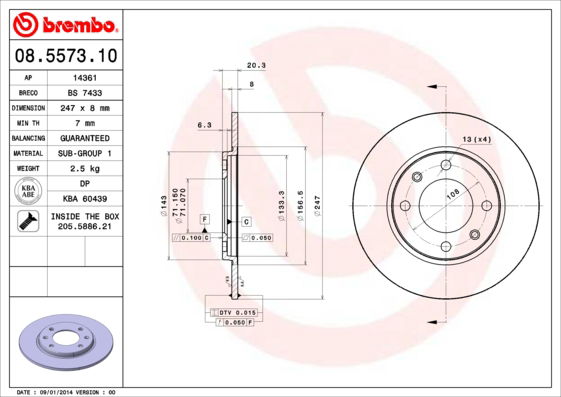 Bremsscheibe Hinterachse Brembo 08.5573.10