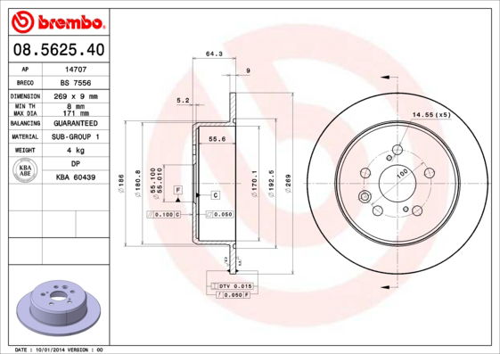 Bremsscheibe Hinterachse Brembo 08.5625.40