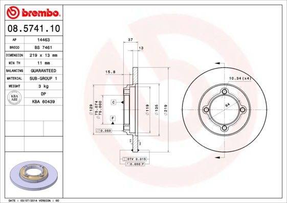 Bremsscheibe Vorderachse Brembo 08.5741.10