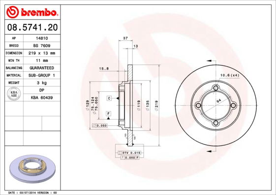 Bremsscheibe Vorderachse Brembo 08.5741.20