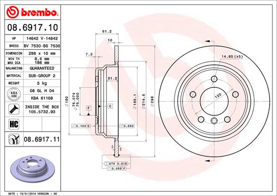 Bremsscheibe Hinterachse Brembo 08.6917.11