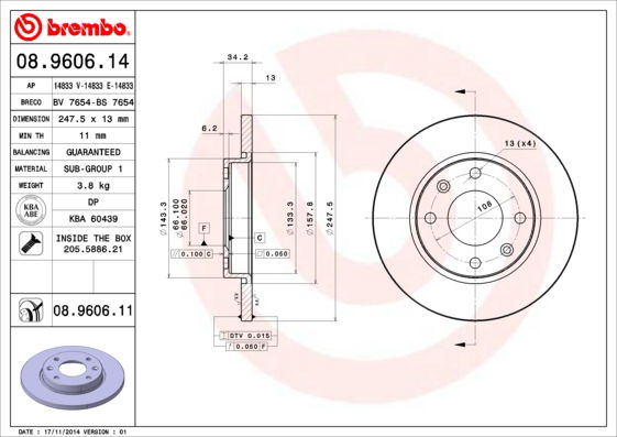 Brembo Bremsscheibe Vorderachse  08.9606.14