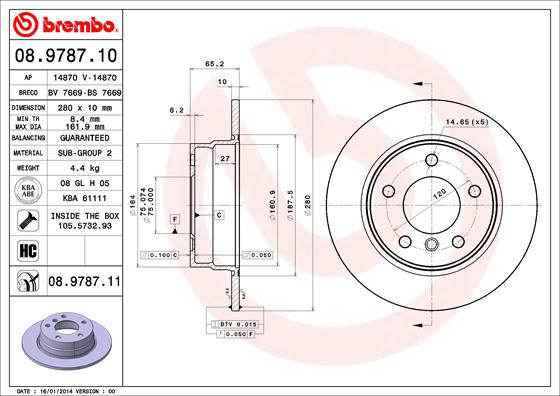 Bremsscheibe Hinterachse Brembo 08.9787.11