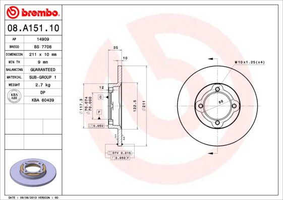 Bremsscheibe Vorderachse Brembo 08.A151.10