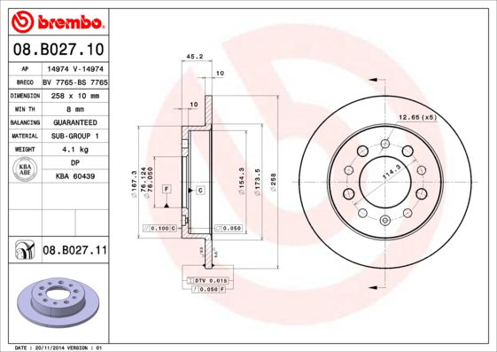 Bremsscheibe Hinterachse Brembo 08.B027.11