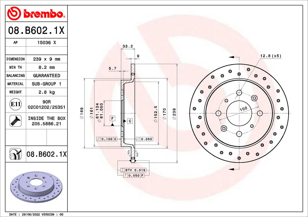 Brembo Bremsscheibe Hinterachse  08.B602.1X