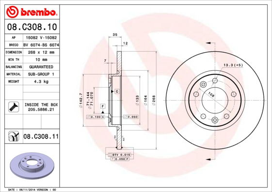 Bremsscheibe Hinterachse Brembo 08.C308.11