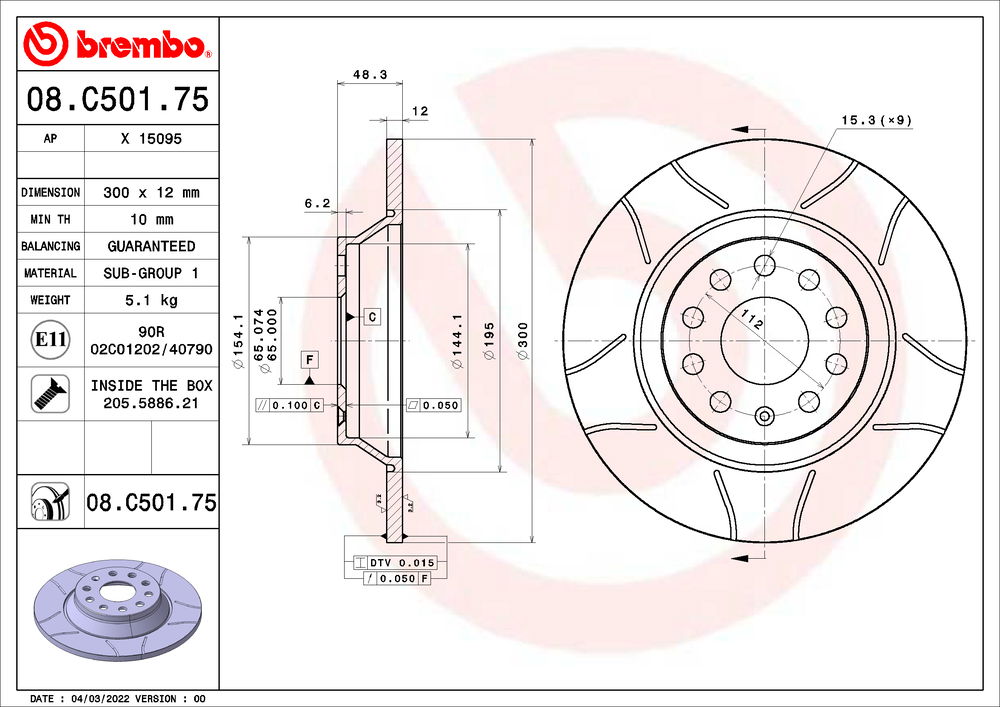 Bremsscheibe Hinterachse Brembo 08.C501.75