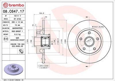 Bremsscheibe Hinterachse Brembo 08.C647.17
