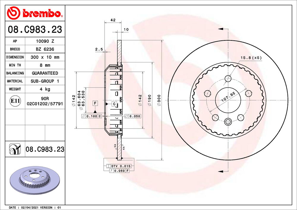 Bremsscheibe Hinterachse Brembo 08.C983.23