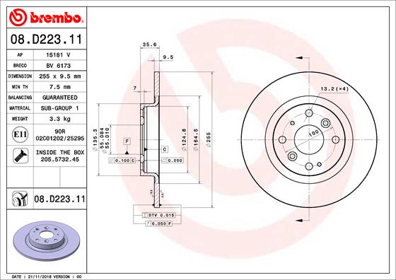 Bremsscheibe Hinterachse Brembo 08.D223.11